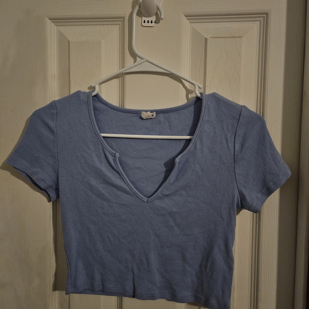 Garage Light Blue Ribbed Crop Top